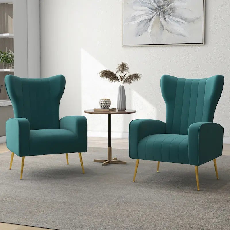 Velvet Wingback Accent Chair with Gold-Tone Legs