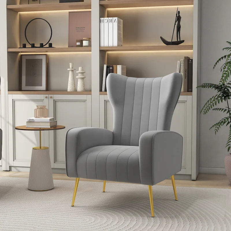Velvet Wingback Accent Chair with Gold-Tone Legs