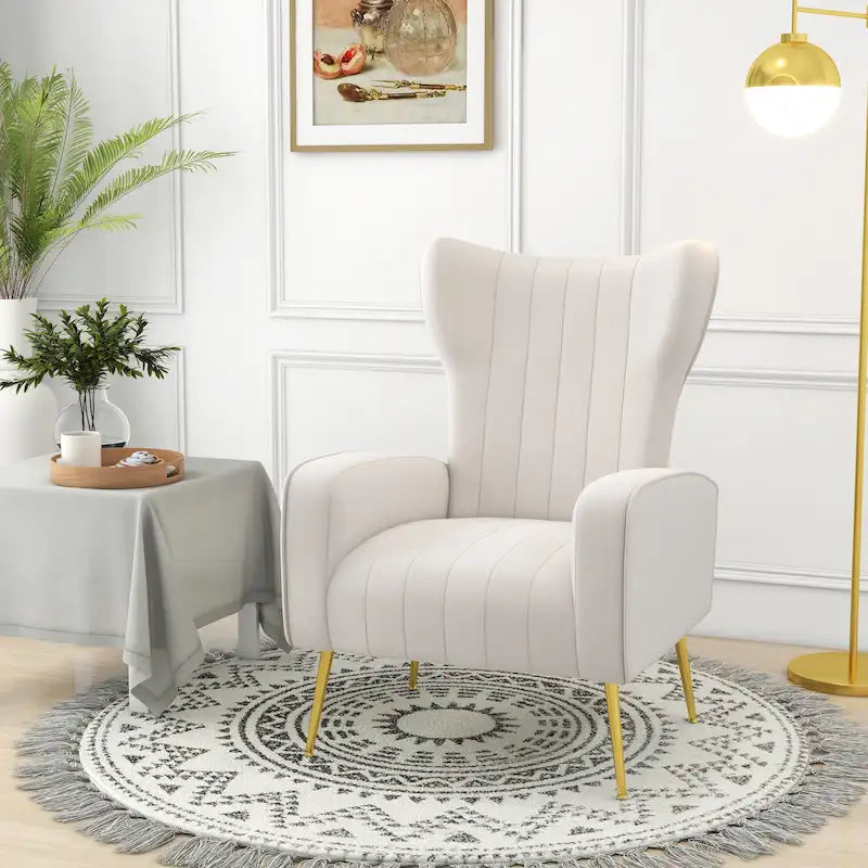 Velvet Wingback Accent Chair with Gold-Tone Legs