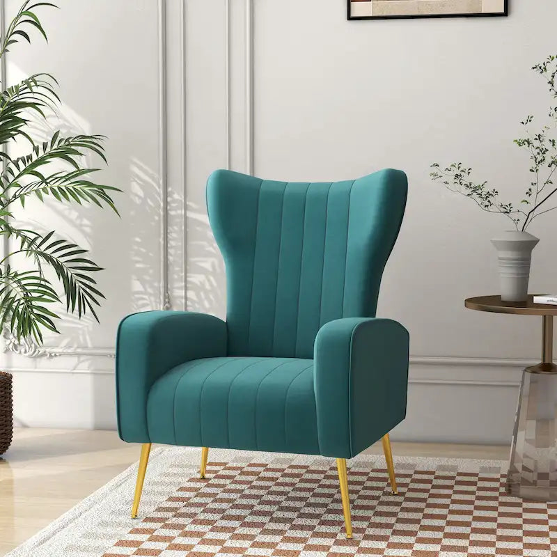 Velvet Wingback Accent Chair with Gold-Tone Legs