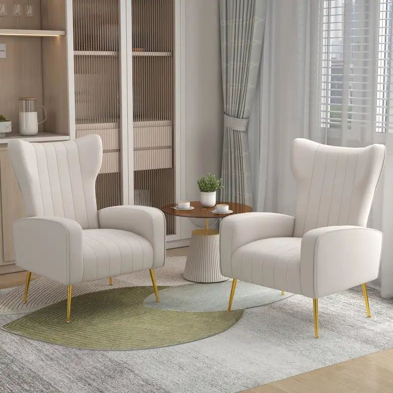 Velvet Wingback Accent Chair with Gold-Tone Legs