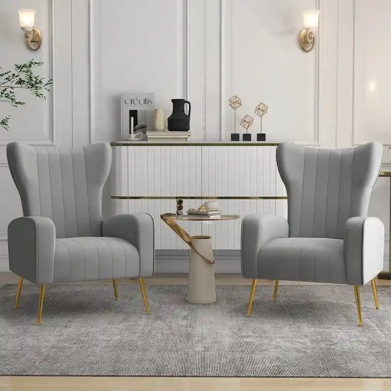 Velvet Wingback Accent Chair with Gold-Tone Legs