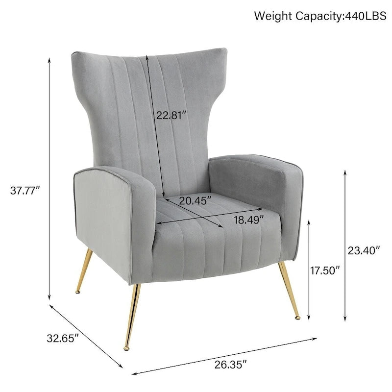 Velvet Wingback Accent Chair with Gold-Tone Legs