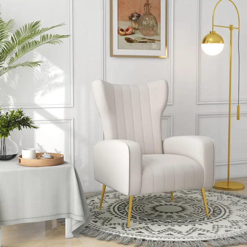 Velvet Wingback Accent Chair with Gold-Tone Legs