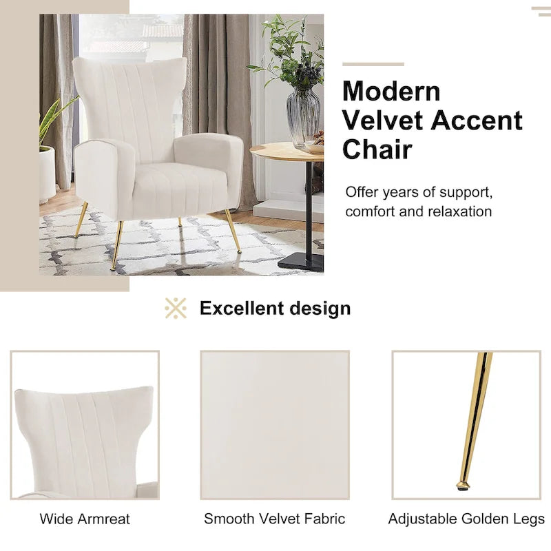 Velvet Wingback Accent Chair with Gold-Tone Legs