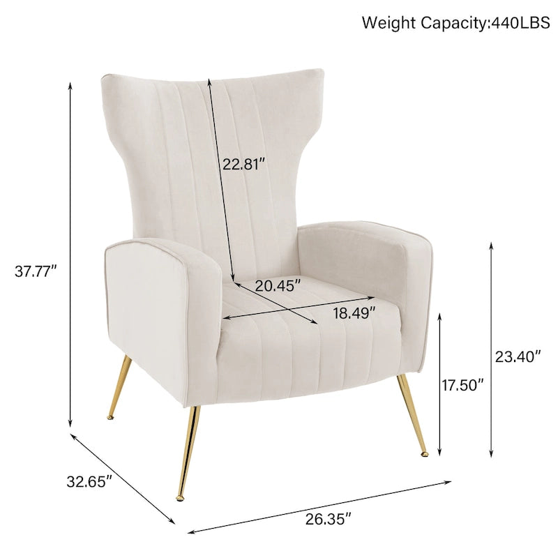 Velvet Wingback Accent Chair with Gold-Tone Legs