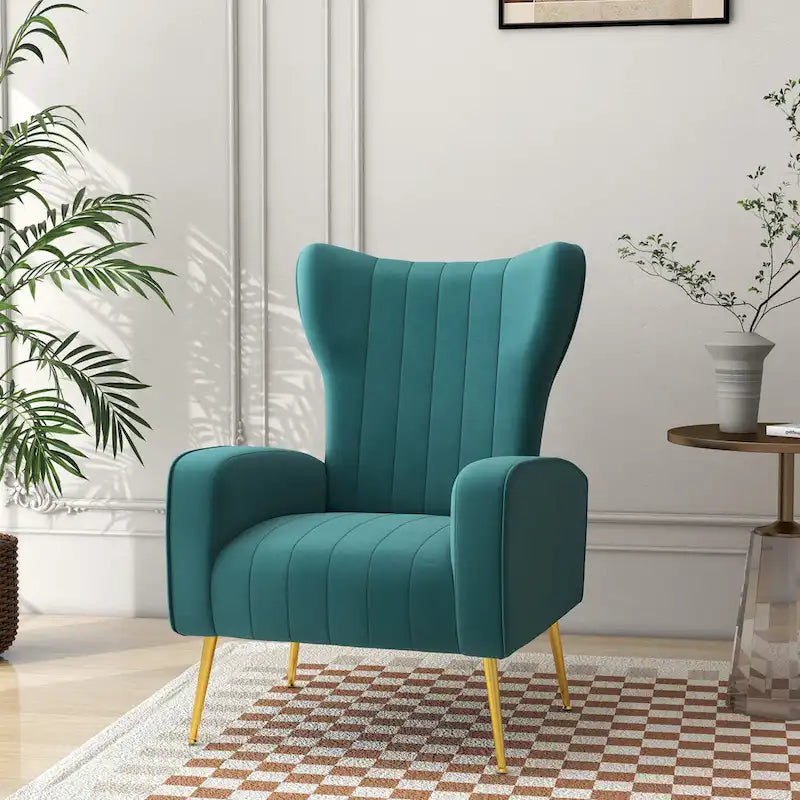 Velvet Wingback Accent Chair with Gold-Tone Legs