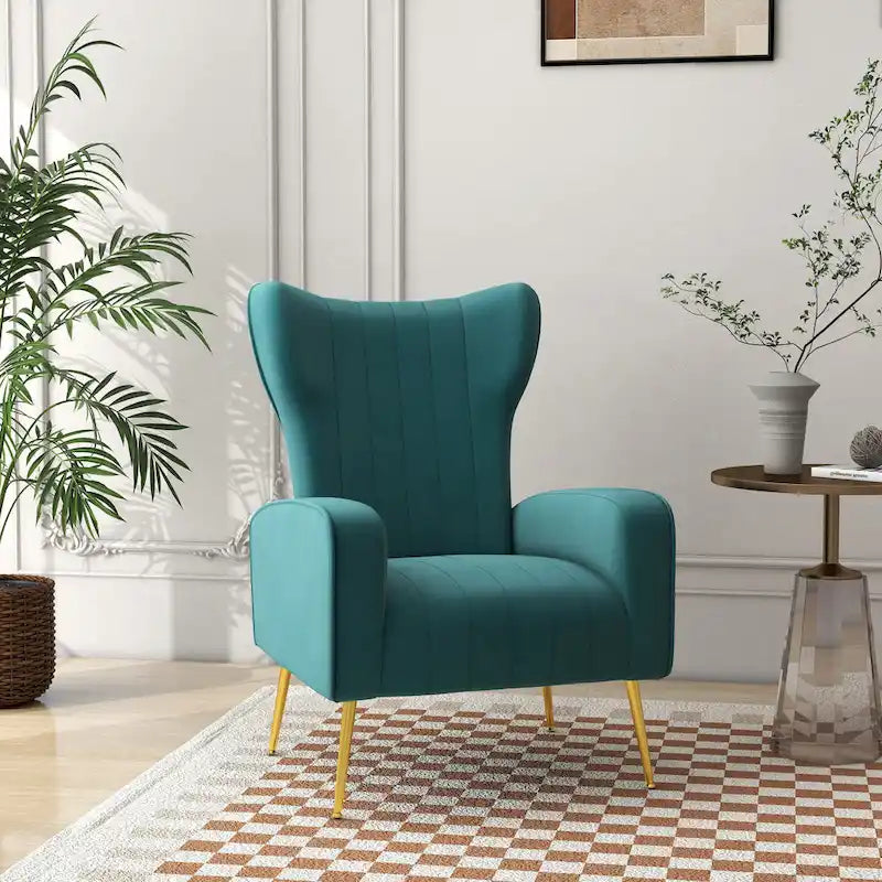 Velvet Wingback Accent Chair with Gold-Tone Legs