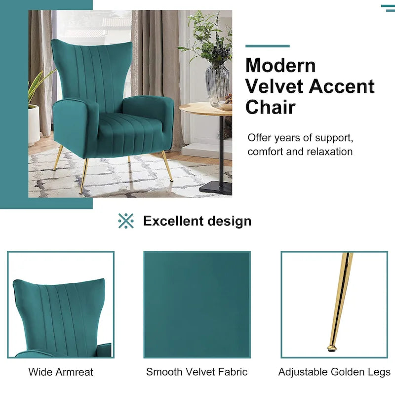 Velvet Wingback Accent Chair with Gold-Tone Legs