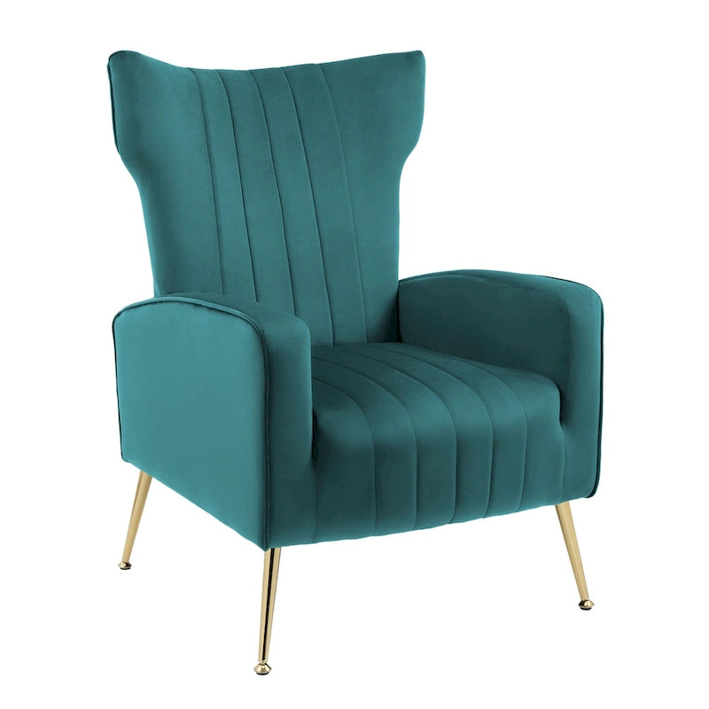 Velvet Wingback Accent Chair with Gold-Tone Legs