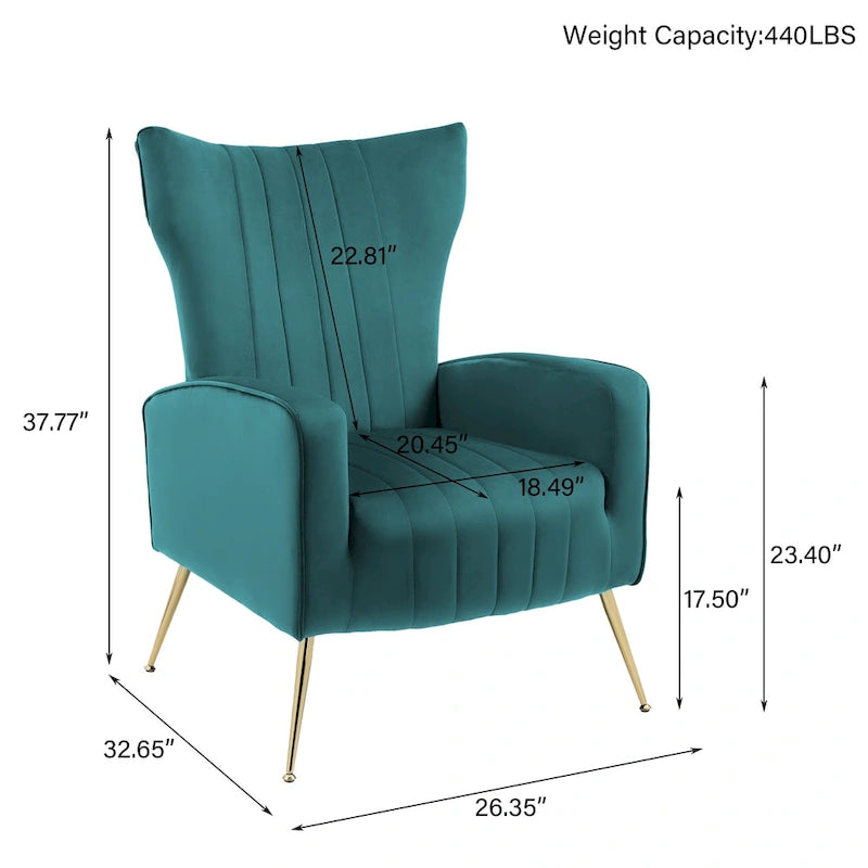 Velvet Wingback Accent Chair with Gold-Tone Legs