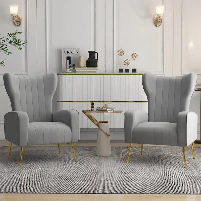 Velvet Wingback Accent Chair with Gold-Tone Legs