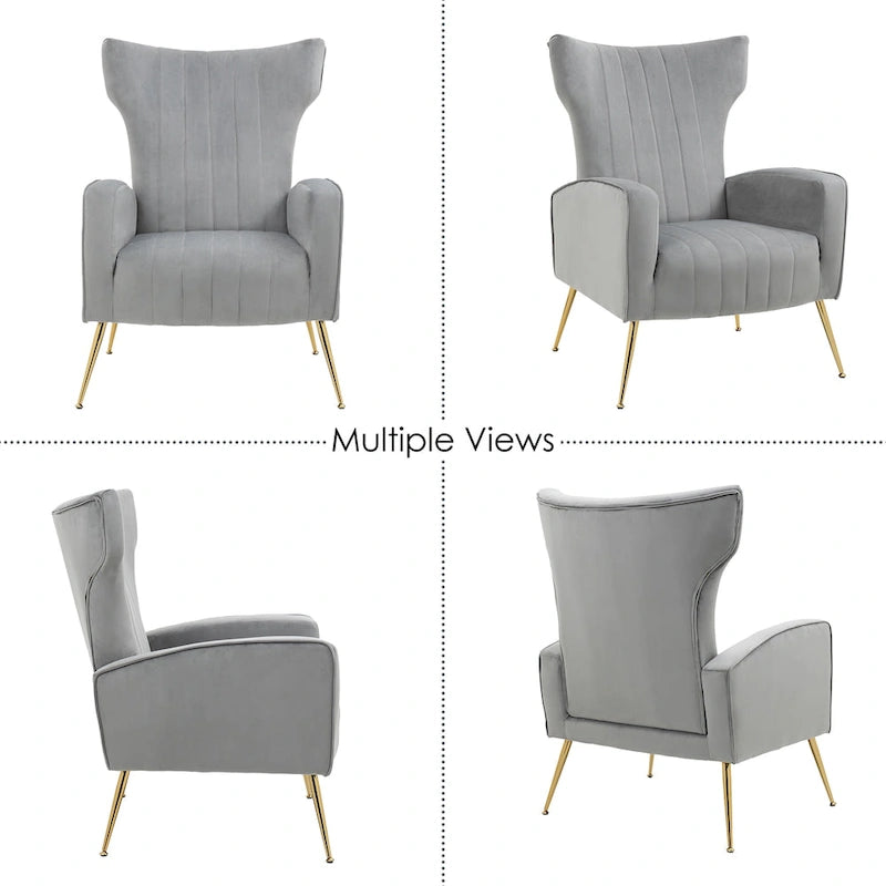 Velvet Wingback Accent Chair with Gold-Tone Legs