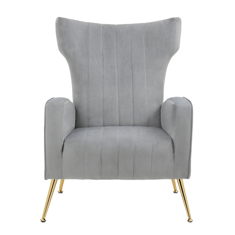 Velvet Wingback Accent Chair with Gold-Tone Legs