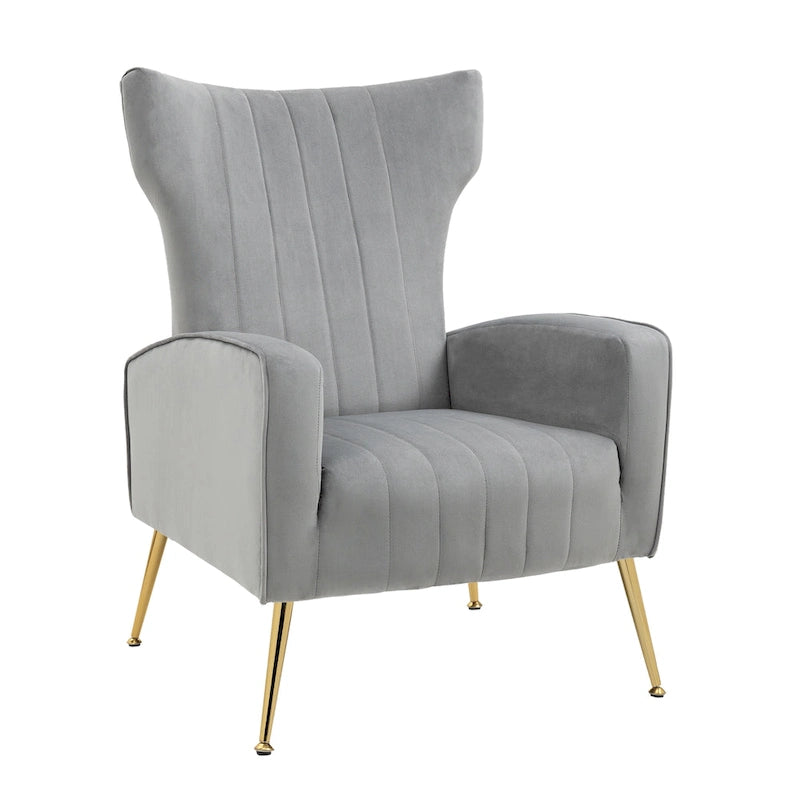 Velvet Wingback Accent Chair with Gold-Tone Legs