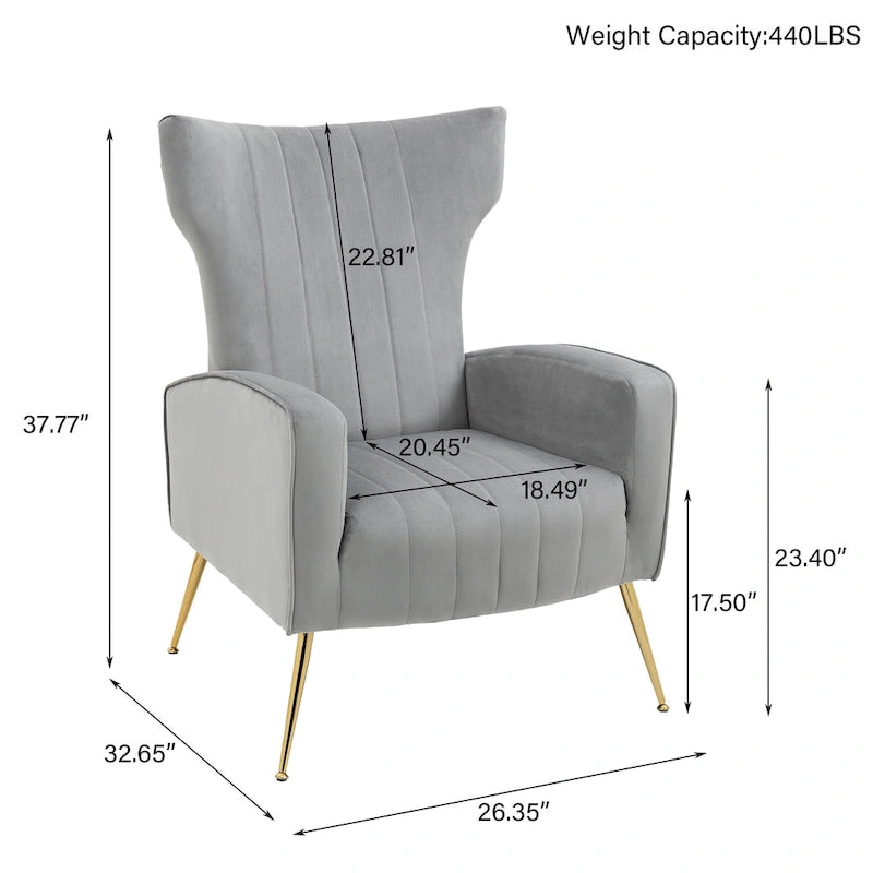 Velvet Wingback Accent Chair with Gold-Tone Legs