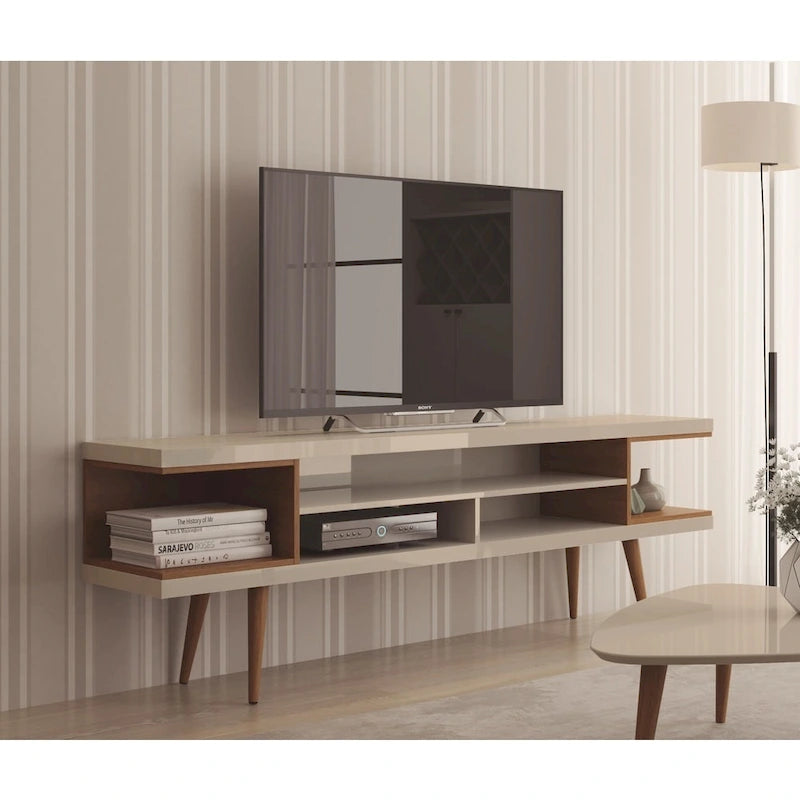 Mid-Century Modern Media Cabinet with Five Open Shelves