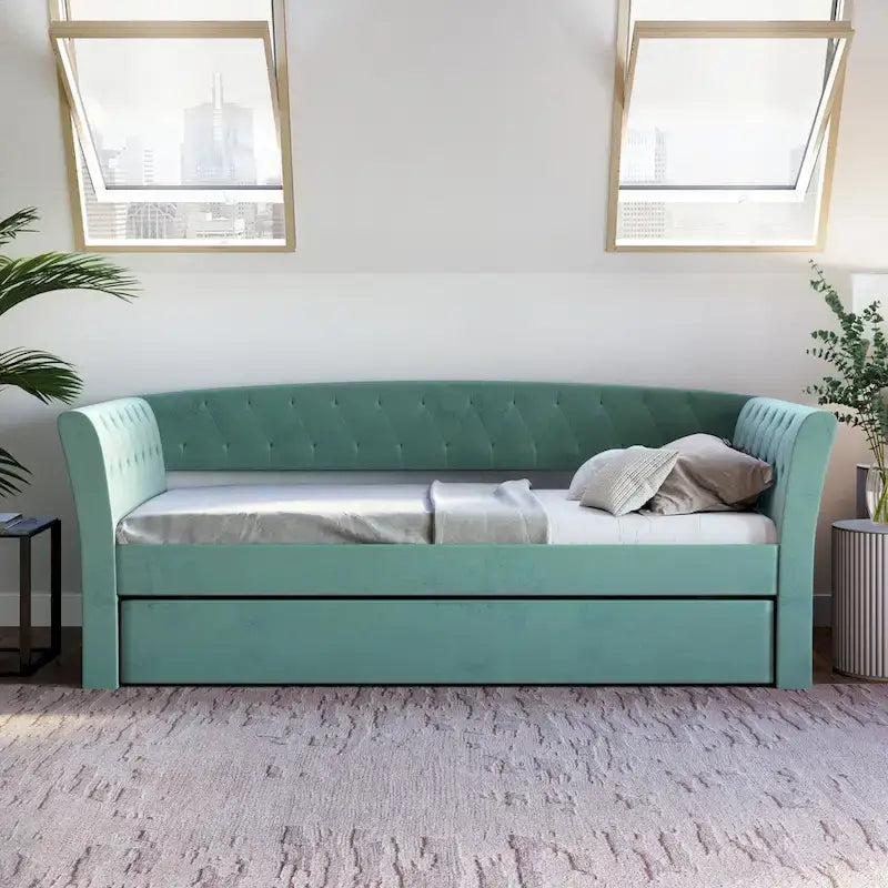 Velvet Upholstered Twin Daybed with Trundle