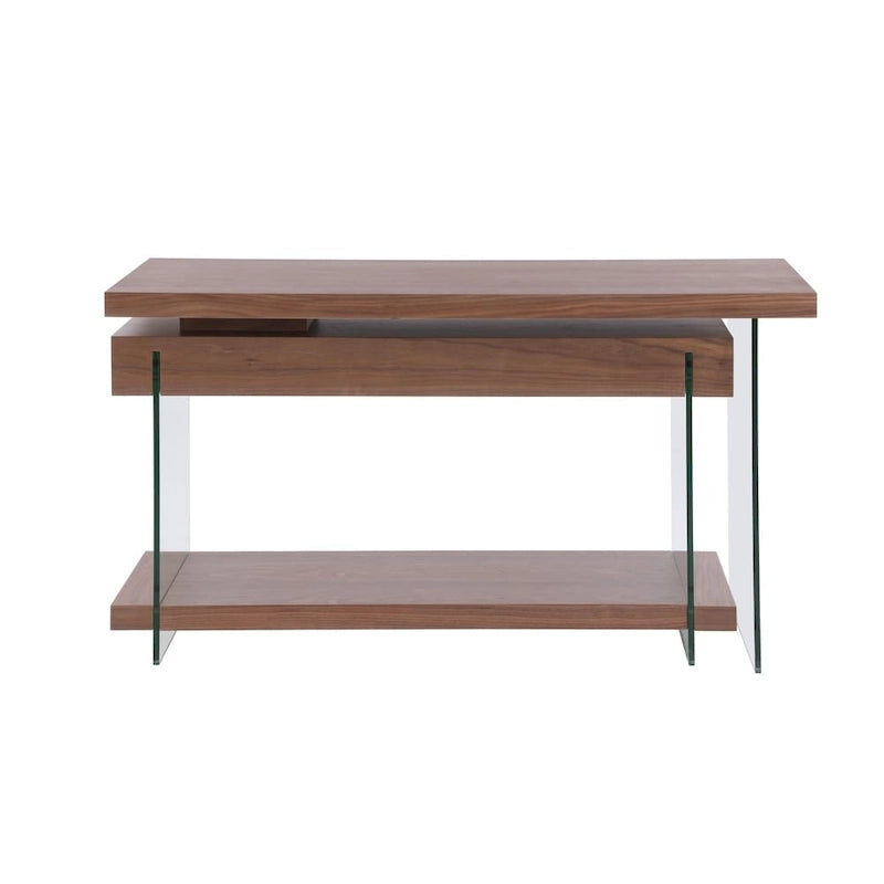 Rotating Glass and Walnut Veneer Desk