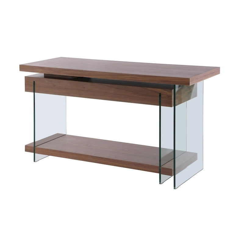 Rotating Glass and Walnut Veneer Desk