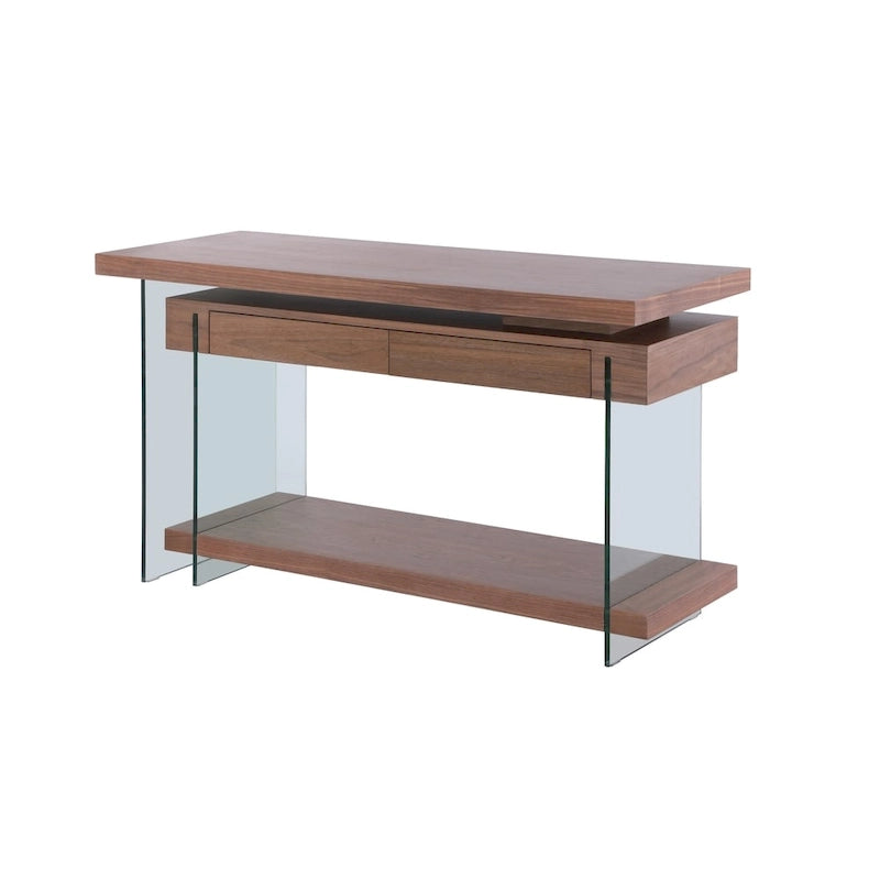 Rotating Glass and Walnut Veneer Desk