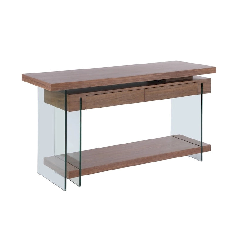 Rotating Glass and Walnut Veneer Desk