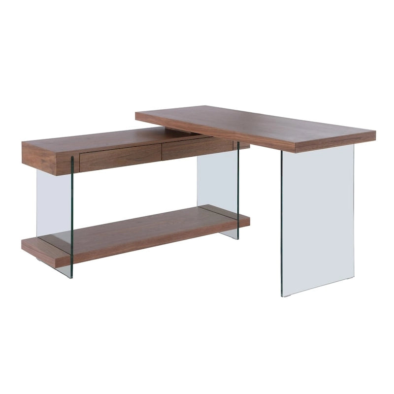 Rotating Glass and Walnut Veneer Desk