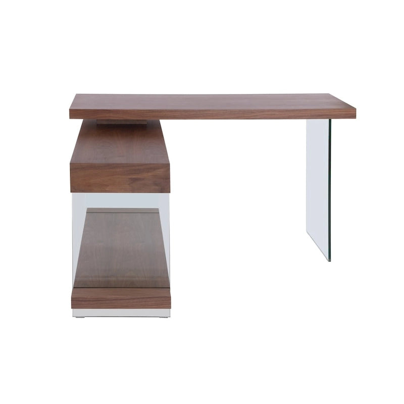 Rotating Glass and Walnut Veneer Desk