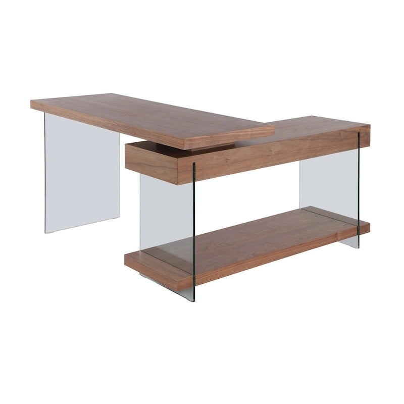 Rotating Glass and Walnut Veneer Desk