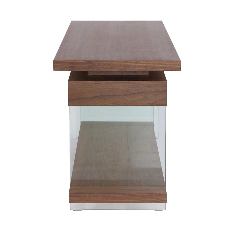 Rotating Glass and Walnut Veneer Desk