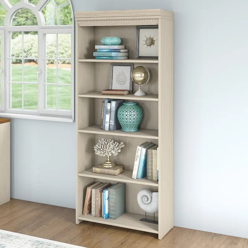 Antique White 5-Shelf Bookcase