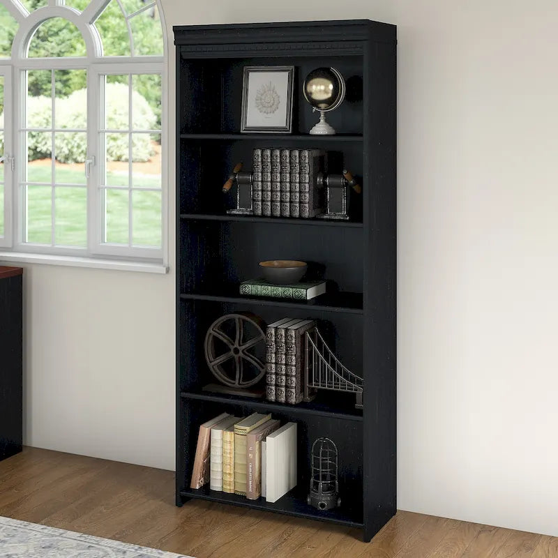 Fairview Antique White 5-shelf Bookcase - Antique - 29.57L x 12.09W x 68.94H