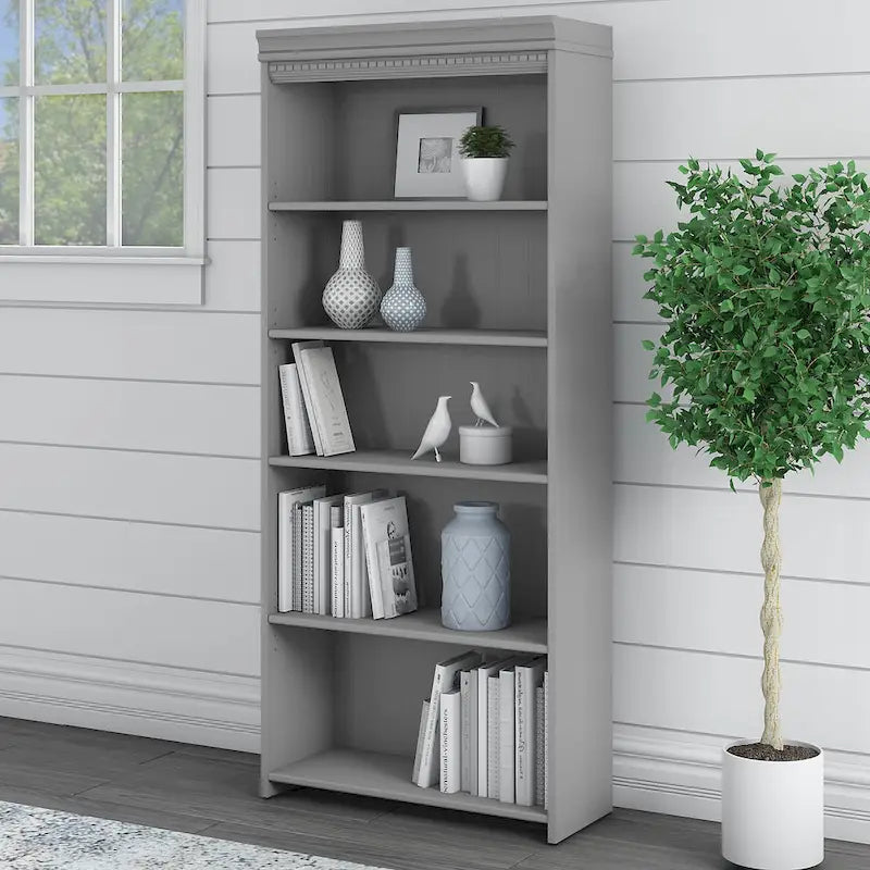 Antique White 5-Shelf Bookcase