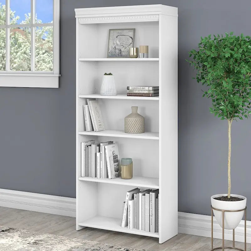 Antique White 5-Shelf Bookcase