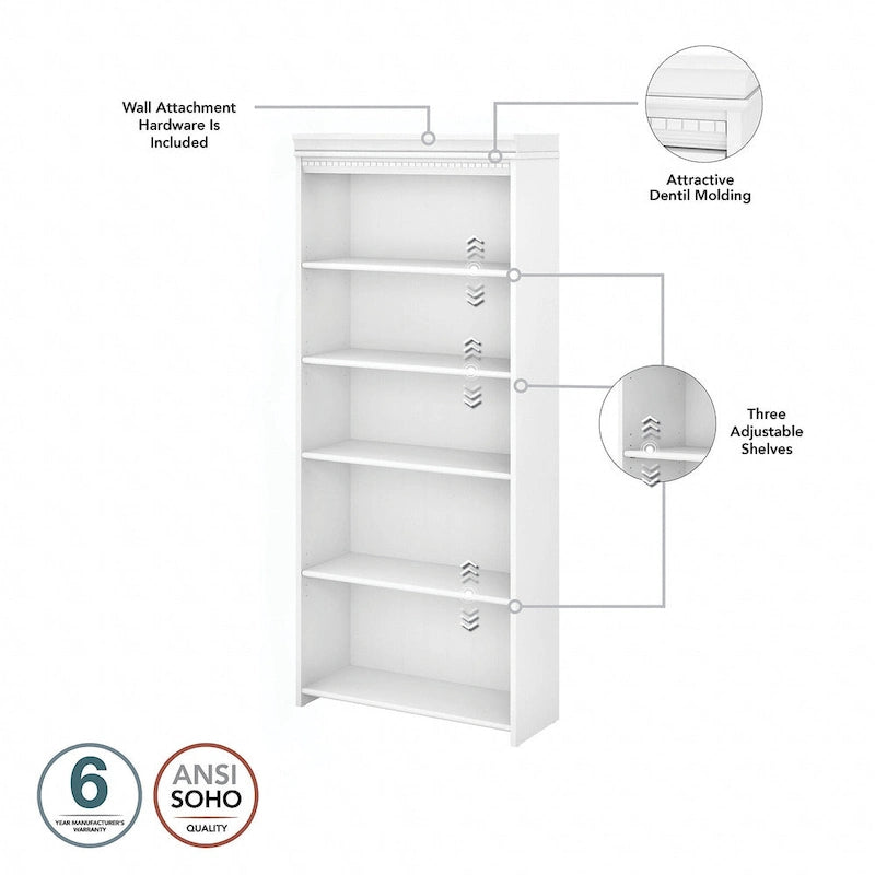 Antique White 5-Shelf Bookcase