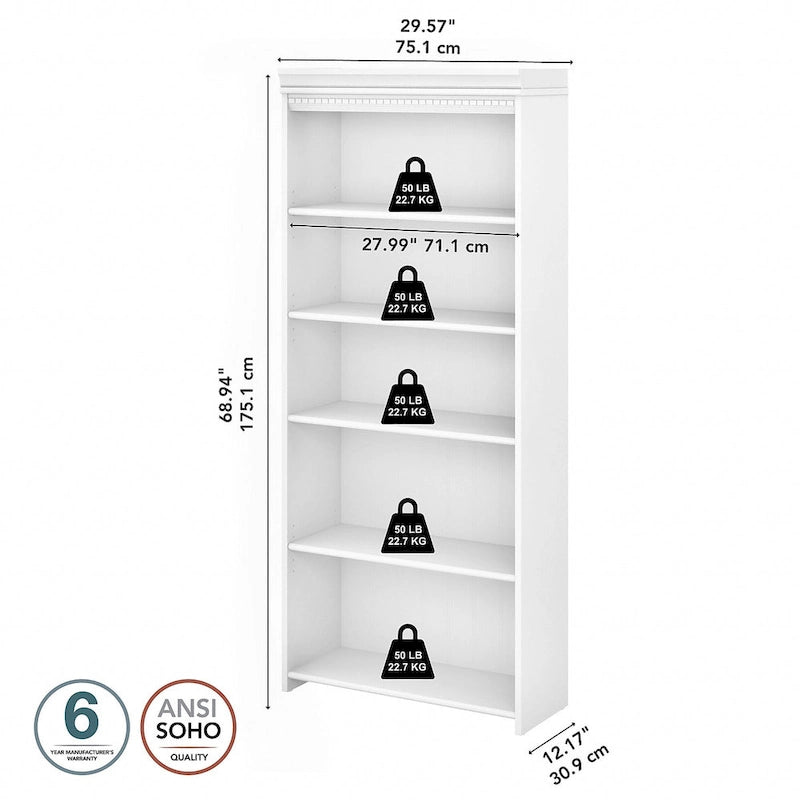 Antique White 5-Shelf Bookcase
