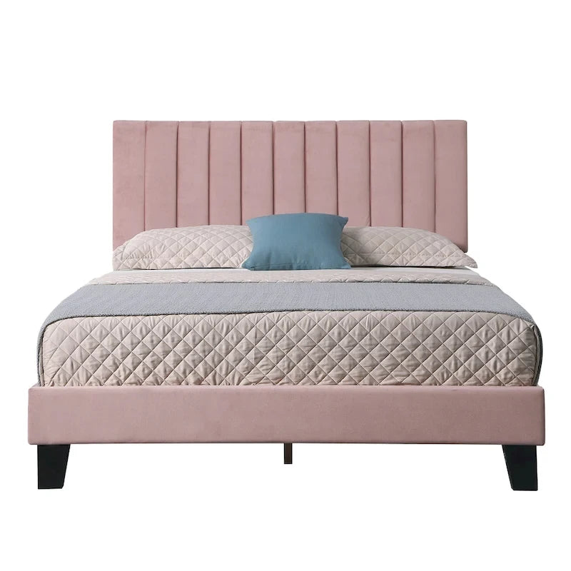 Mid-Century Tufted Pink Platform Bed