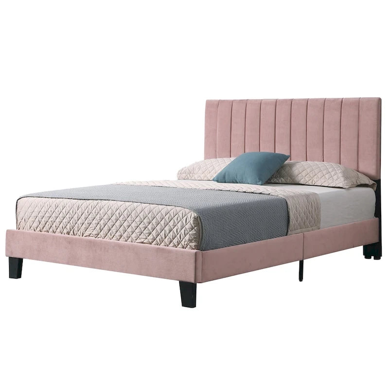 Mid-Century Tufted Pink Platform Bed
