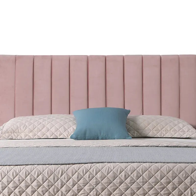 Mid-Century Tufted Pink Platform Bed