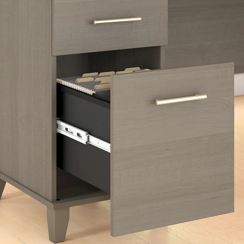 72-Inch Office Desk with Hutch and 5-Shelf Bookcase, Ash Gray