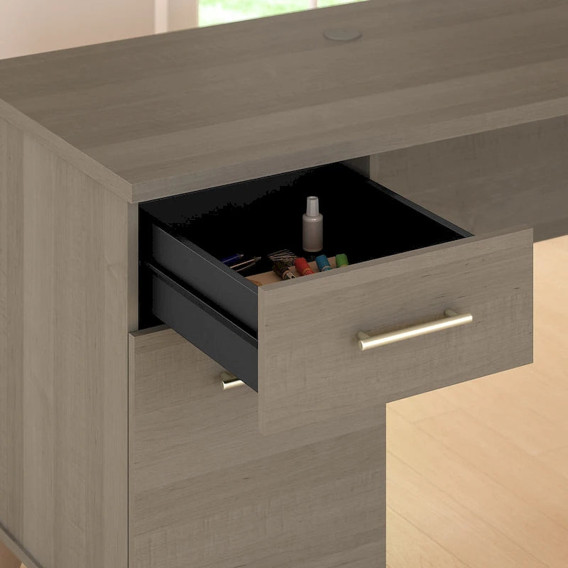 72-Inch Office Desk with Hutch and 5-Shelf Bookcase, Ash Gray