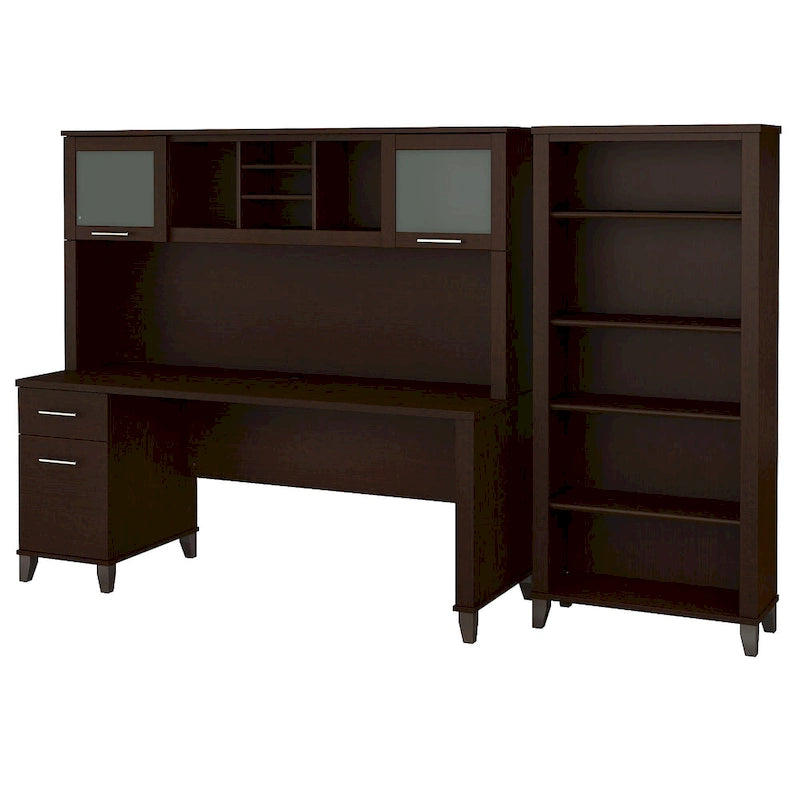 72-Inch Office Desk with Hutch and 5-Shelf Bookcase, Ash Gray