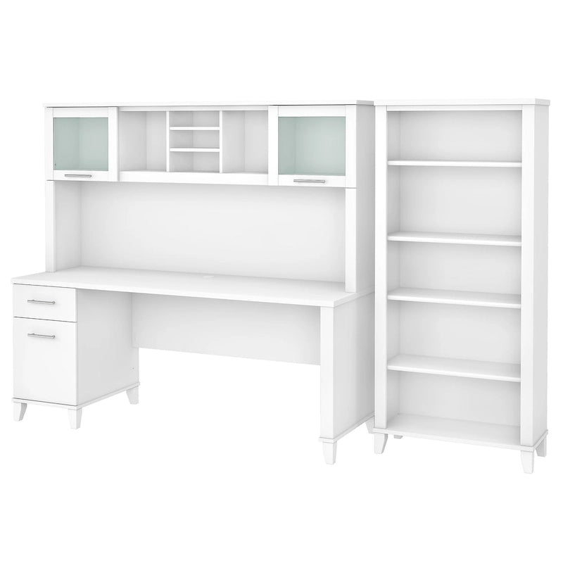 72-Inch Office Desk with Hutch and 5-Shelf Bookcase, Ash Gray