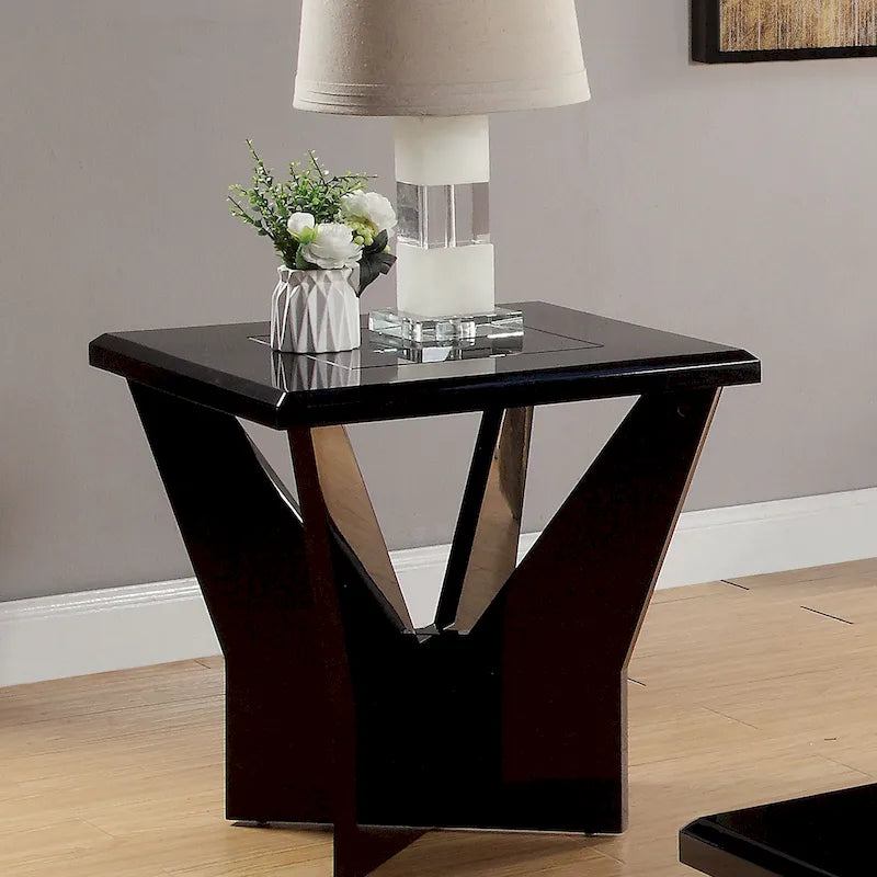 22-Inch Glass-Top End Table with Sculptural Base