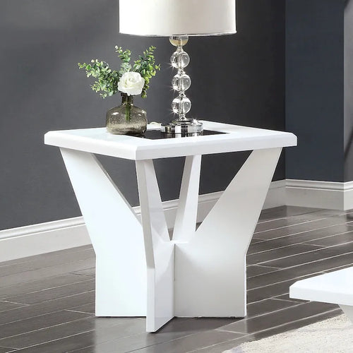 22-Inch Glass-Top End Table with Sculptural Base