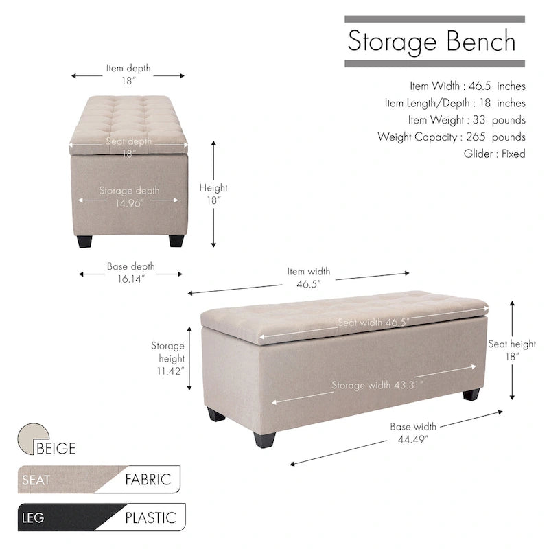 46.5-Inch Upholstered Flip-Top Storage Bench