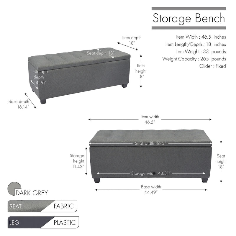 46.5-Inch Upholstered Flip-Top Storage Bench