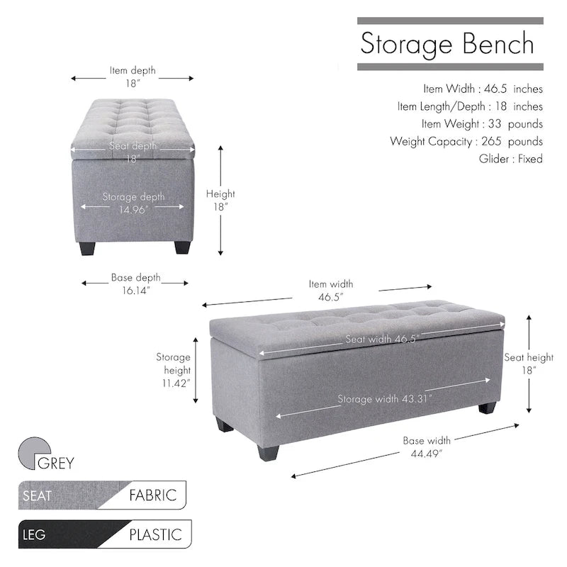 46.5-Inch Upholstered Flip-Top Storage Bench