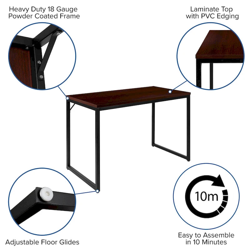 47-Inch Industrial Office Desk with Metal Frame