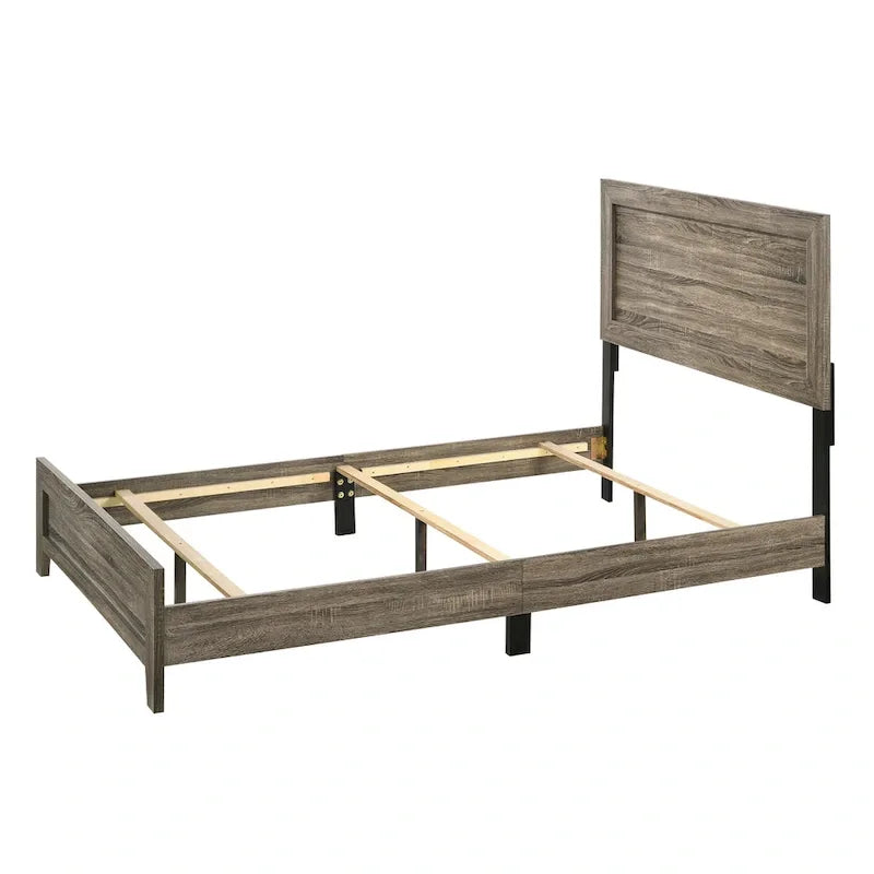 Full-Size Rustic Wood Platform Bed with Panel Headboard
